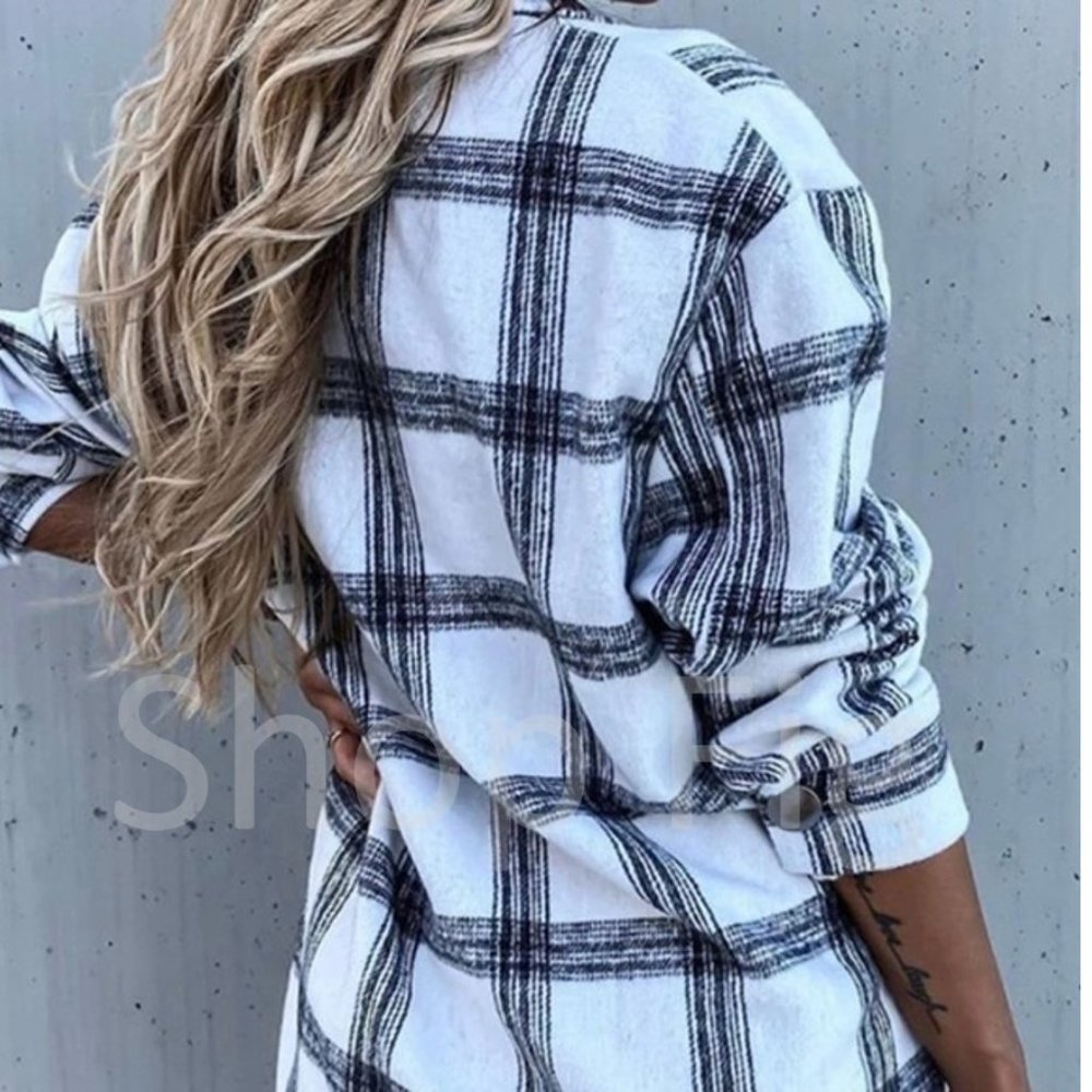 New Plaid Stripe Flannel Shirt Jacket Shacket Top Oversized - Picture 4 of 8